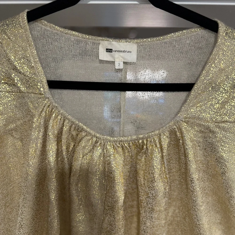 Vanessa Bruno Gold Short-Sleeve Mohair-Blend Sweater, US M/L (VB Sz 2/IT 42) - Picture 8 of 13